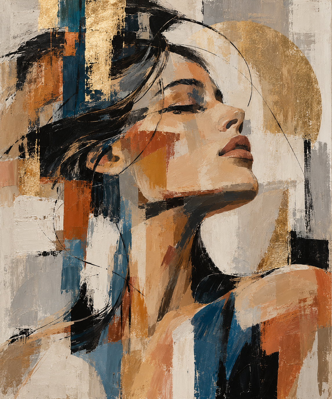 Abstract Muse in Gold | Large Contemporary Pop Art Portrait