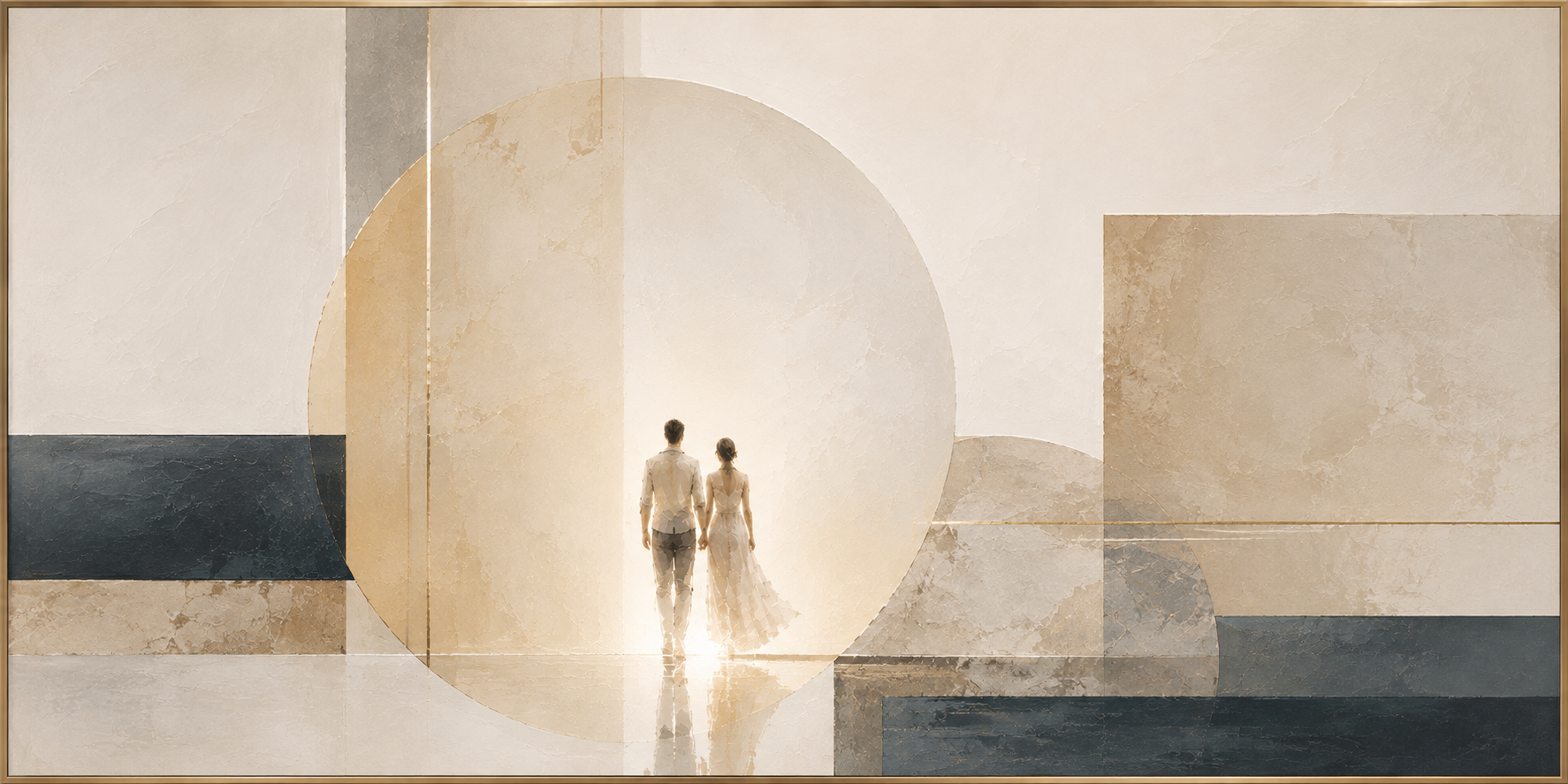 A couple walking together into the future.